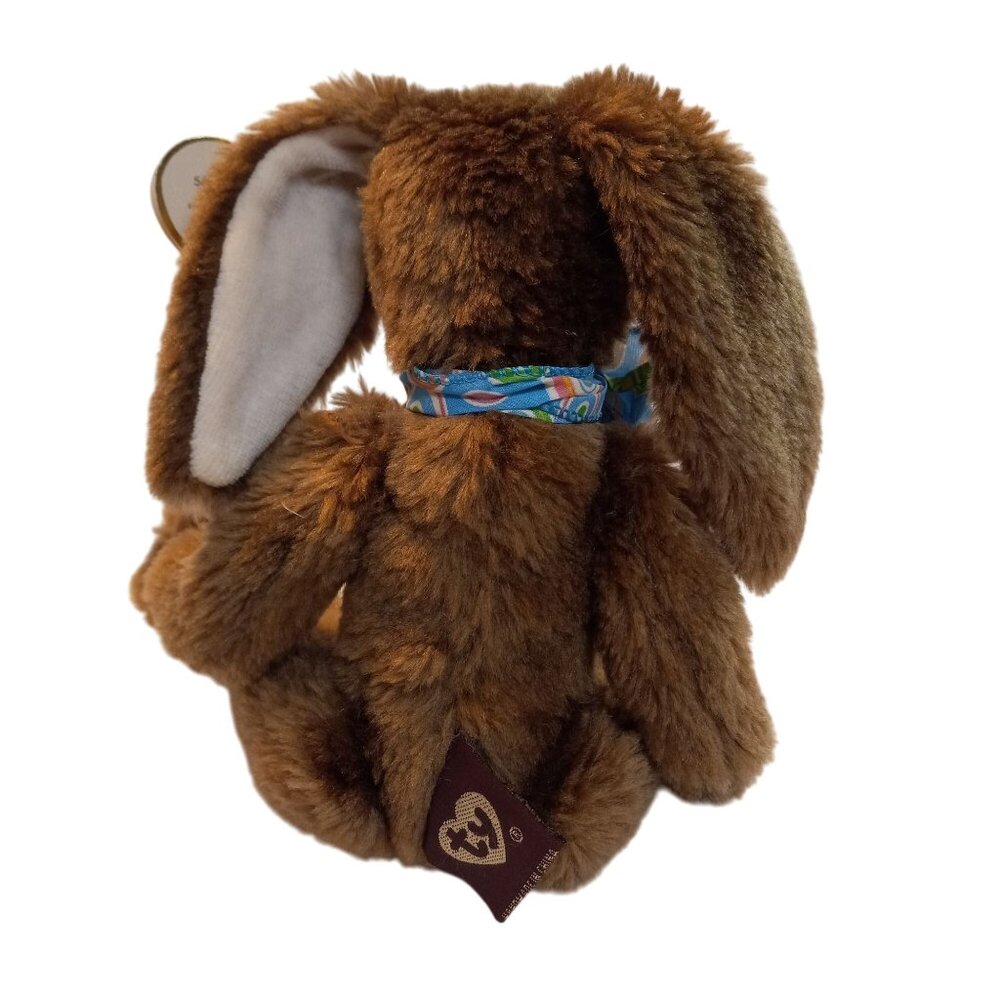 Ty Attic Treasures Bunny Brown Jointed Plush Rose Blue Bow Stuffed Rabbit NEW - Picture 5 of 11